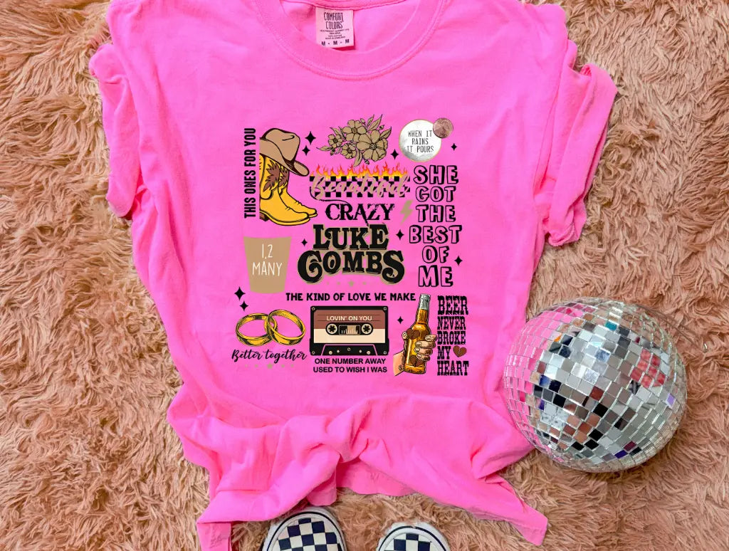 LC- Song Collage- CC Pink- Graphic Tee - Branded By Barta