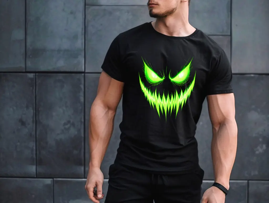 Neon Green Spooky Face Branded By Barta