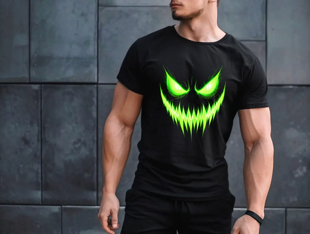 Neon Green Spooky Face Branded By Barta