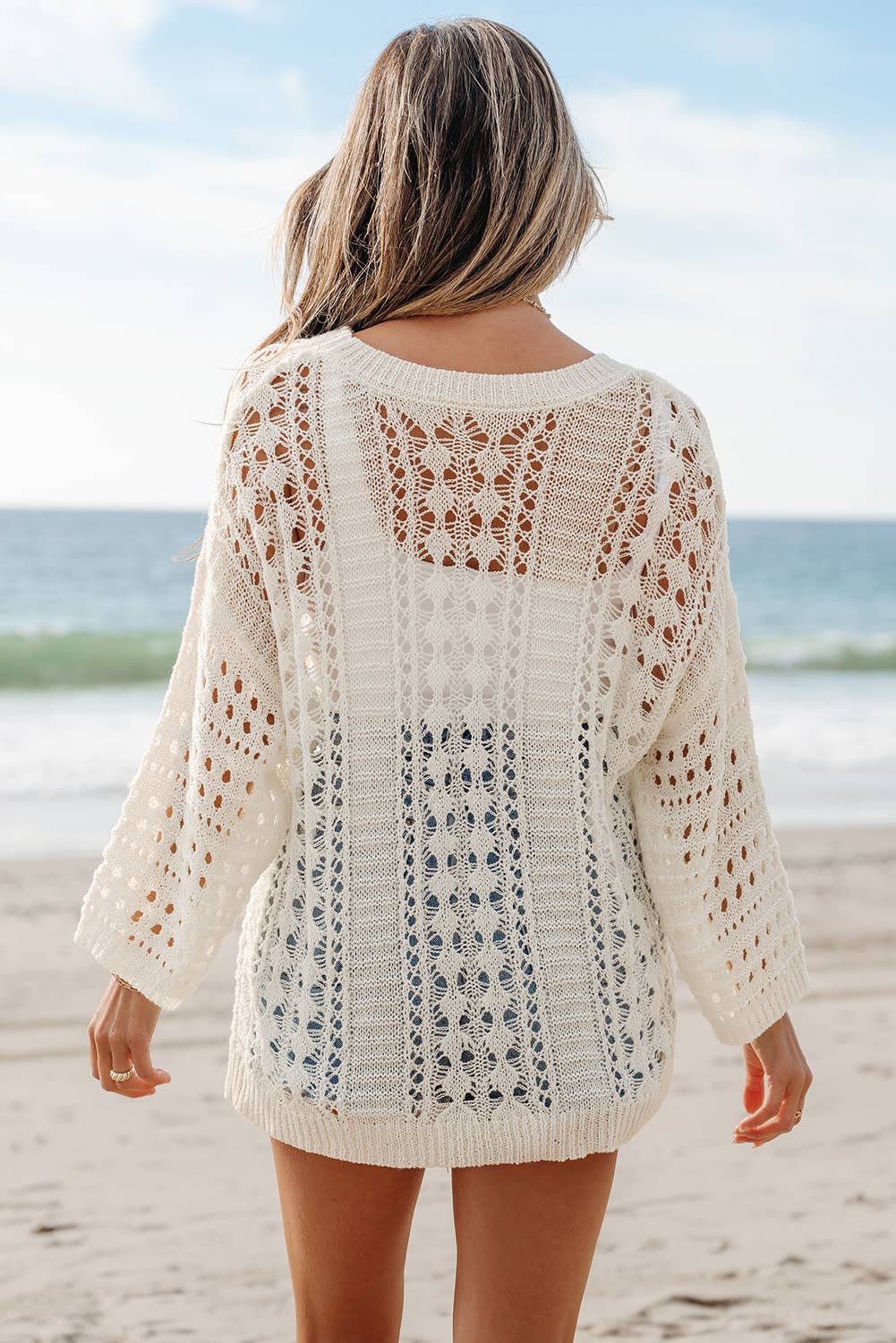 Hollow Out Knit Bracelet Sleeve Drop Shoulder Sweater | S-XL Aapparella