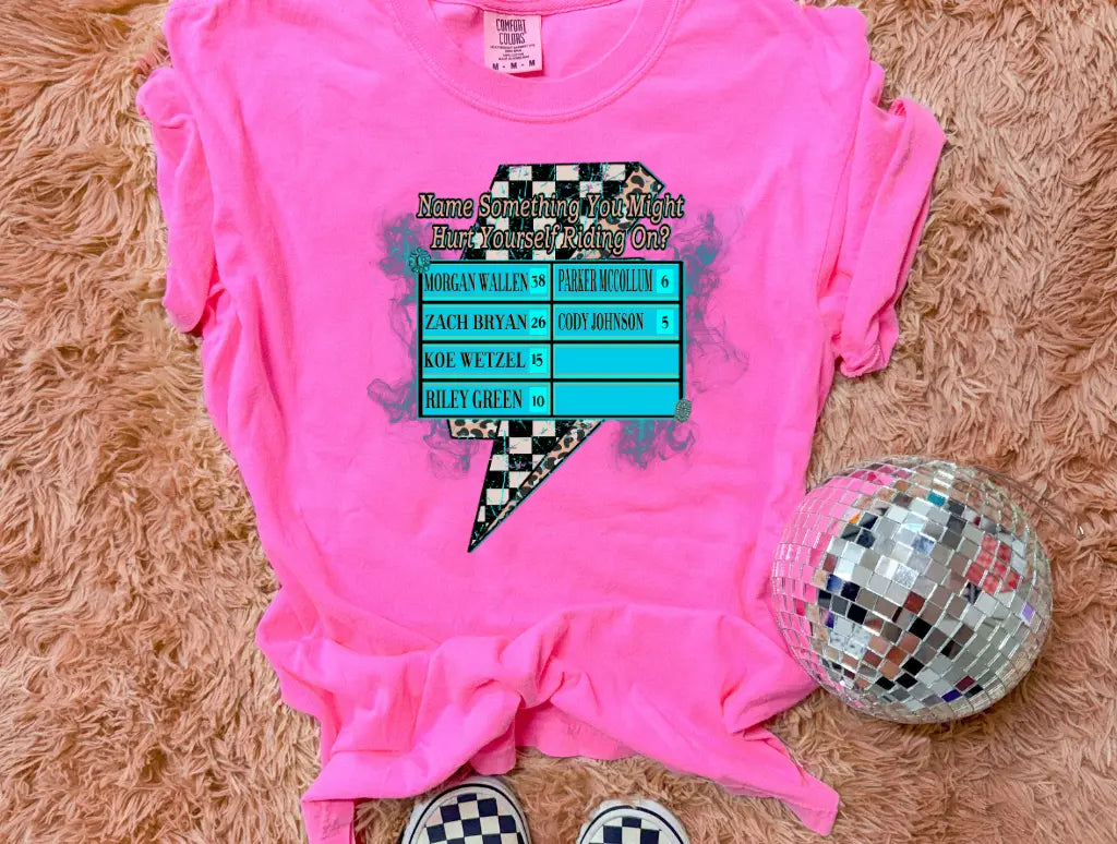 Name Something You Might Hurt Yourself Riding On- CC Pink- Graphic Tee - Branded By Barta