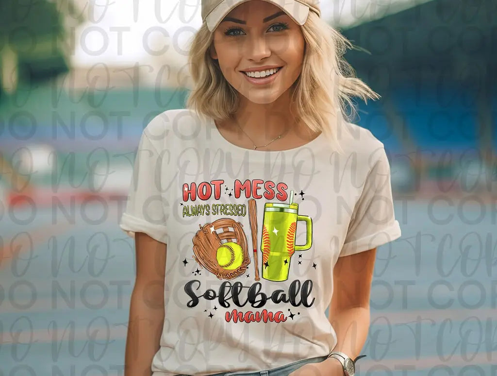 Hot mess always stress softball mama - Branded By Barta