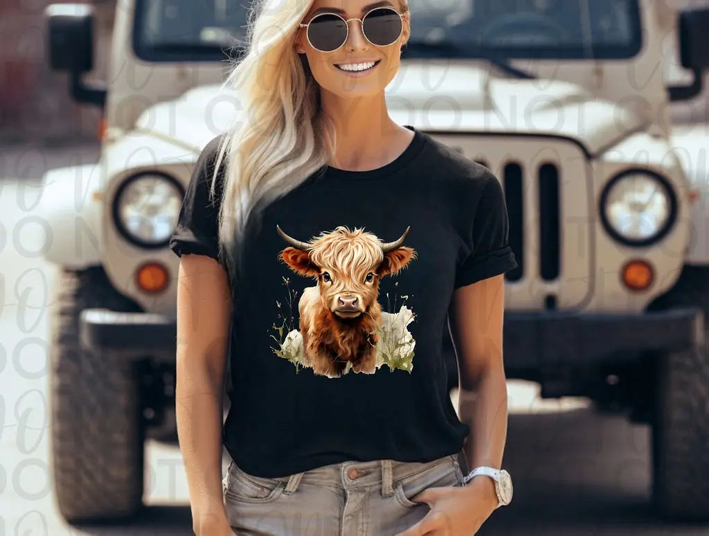 Highland Cow Brown In Pasture - Branded By Barta