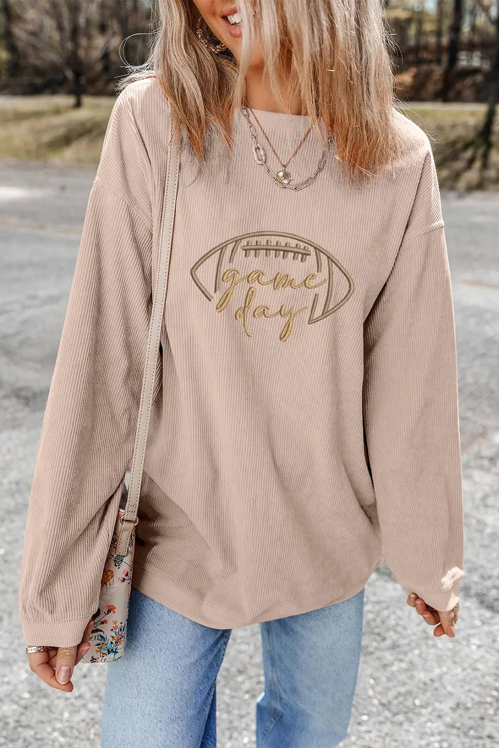 Rugby Game Day Embroidered Corduroy Sweatshirt Little Daisy Closet