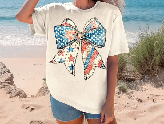 Red White & Blue Bow Graphic Tee - Branded By Barta