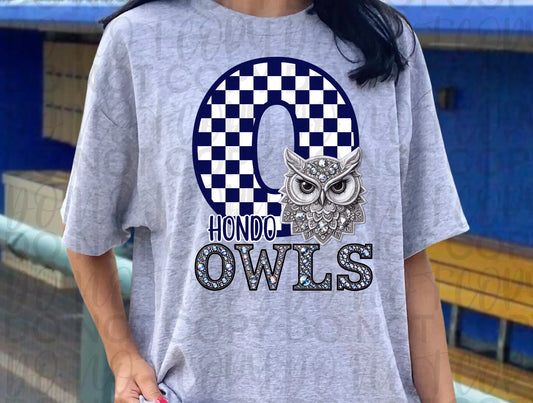 Hondo Owls Checkered Rhinestone Tee - Branded By Barta