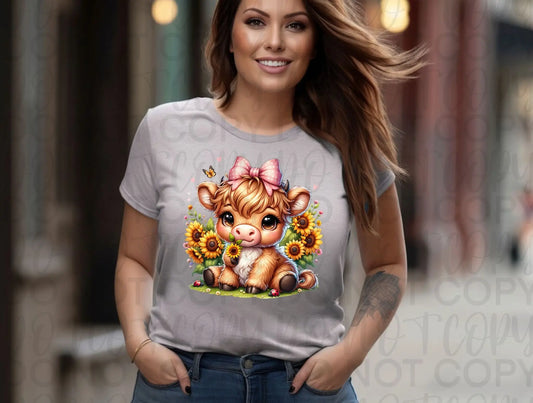 Cow sunflower pink bow - Branded By Barta