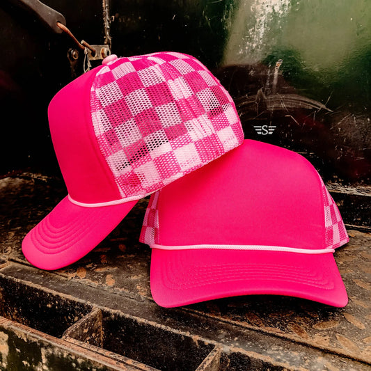 Checkered Mesh Back Foam Trucker Cap - Branded By Barta
