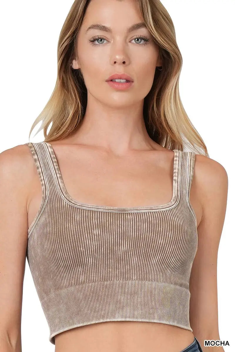 Washed Rib Square neck Crop Tank - Branded By Barta