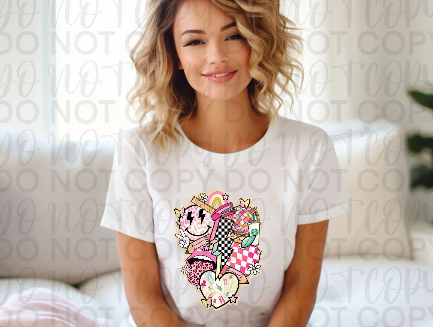 Retro teacher checkered bolt pink - Branded By Barta