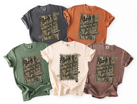God Is Within Her Camo Graphic Tee Branded By Barta