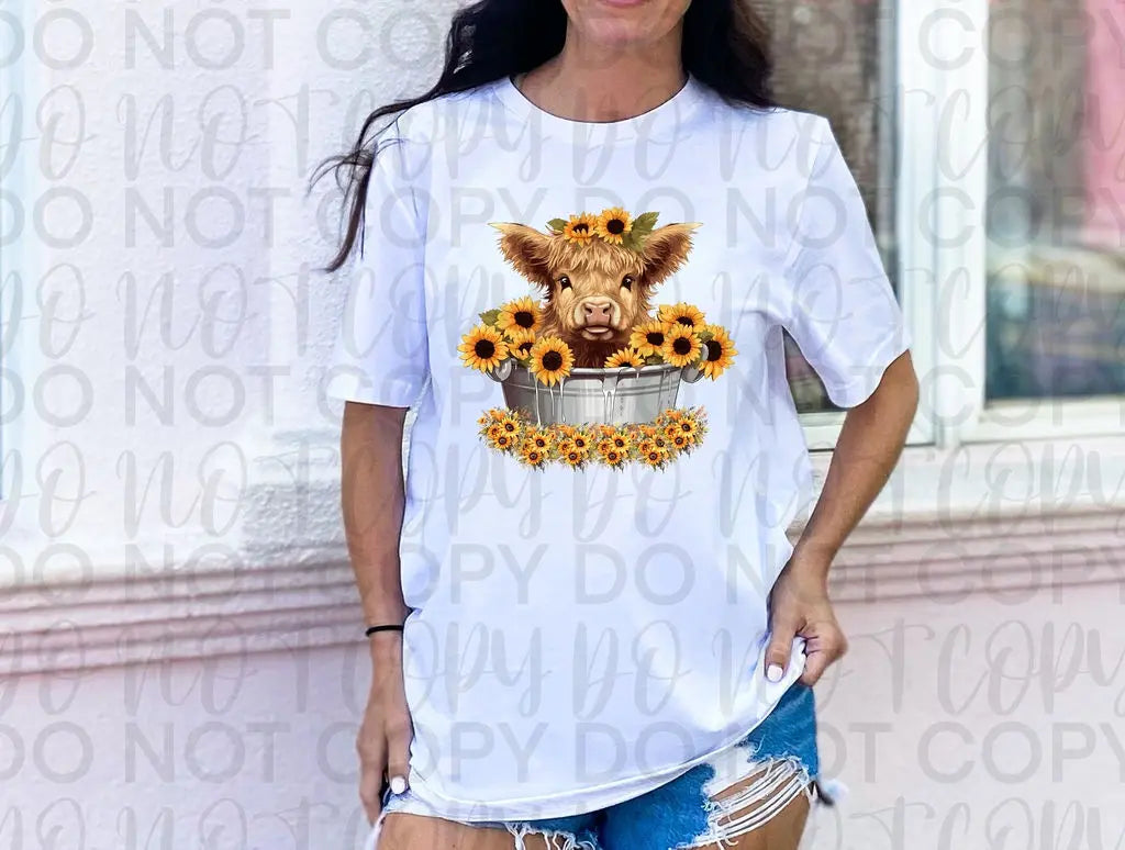 Highland Cow Sunflower Tin Bucket - Branded By Barta