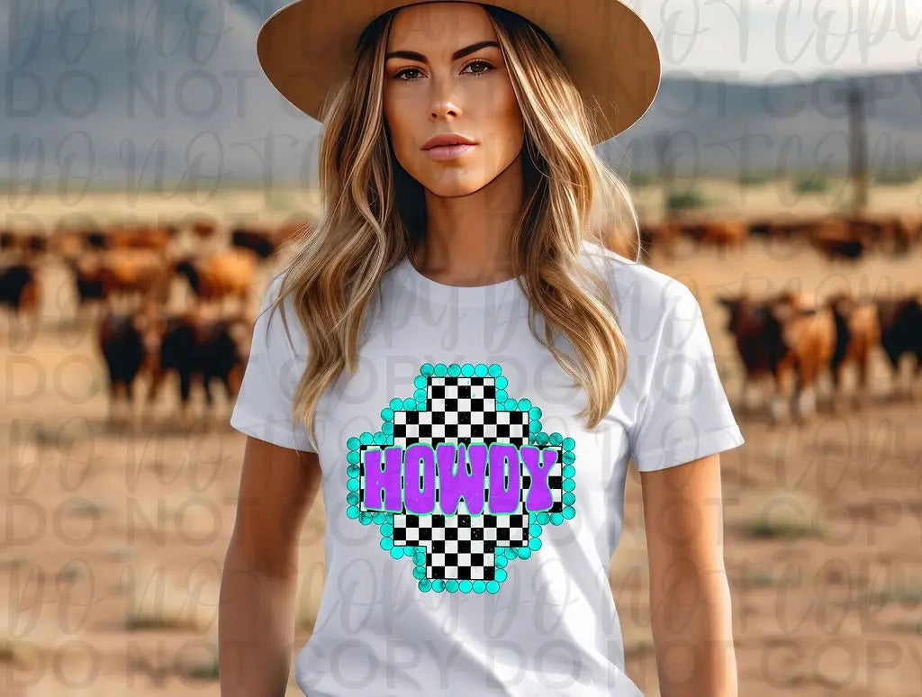Howdy Purple Checkered With Turquoise - Branded By Barta