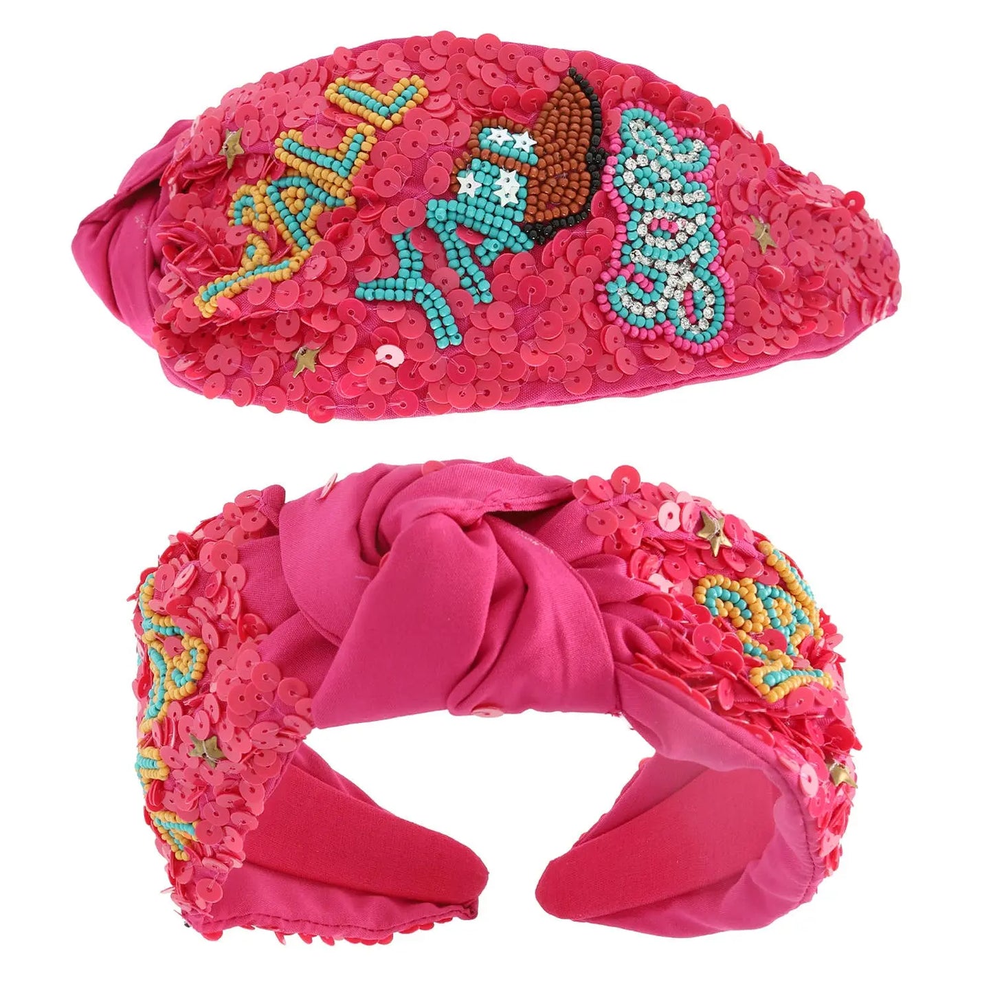 Western Yall Top Knotted Jeweled Beaded Headband SP Sophia Collection