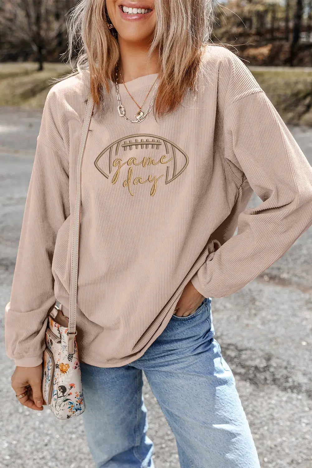 Rugby Game Day Embroidered Corduroy Sweatshirt Little Daisy Closet
