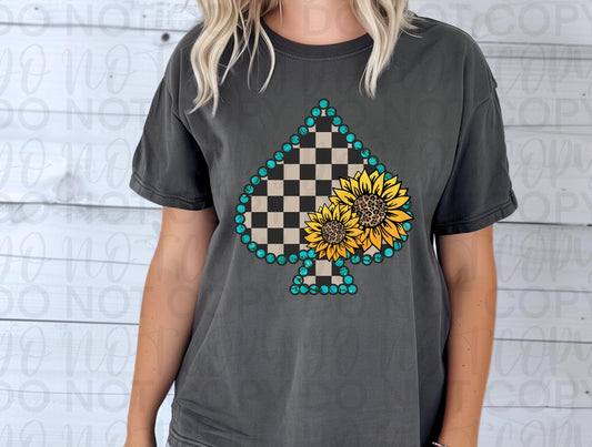 Checkered spade with sunflower