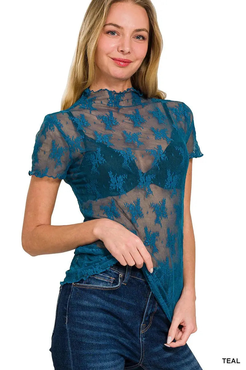 Lace See Through Layering Top As shown - Branded By Barta