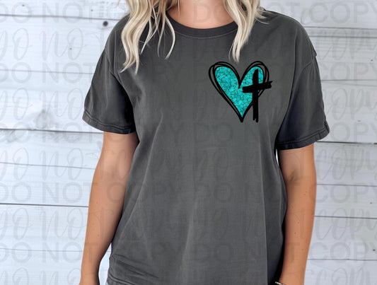 Turquoise heart with cross