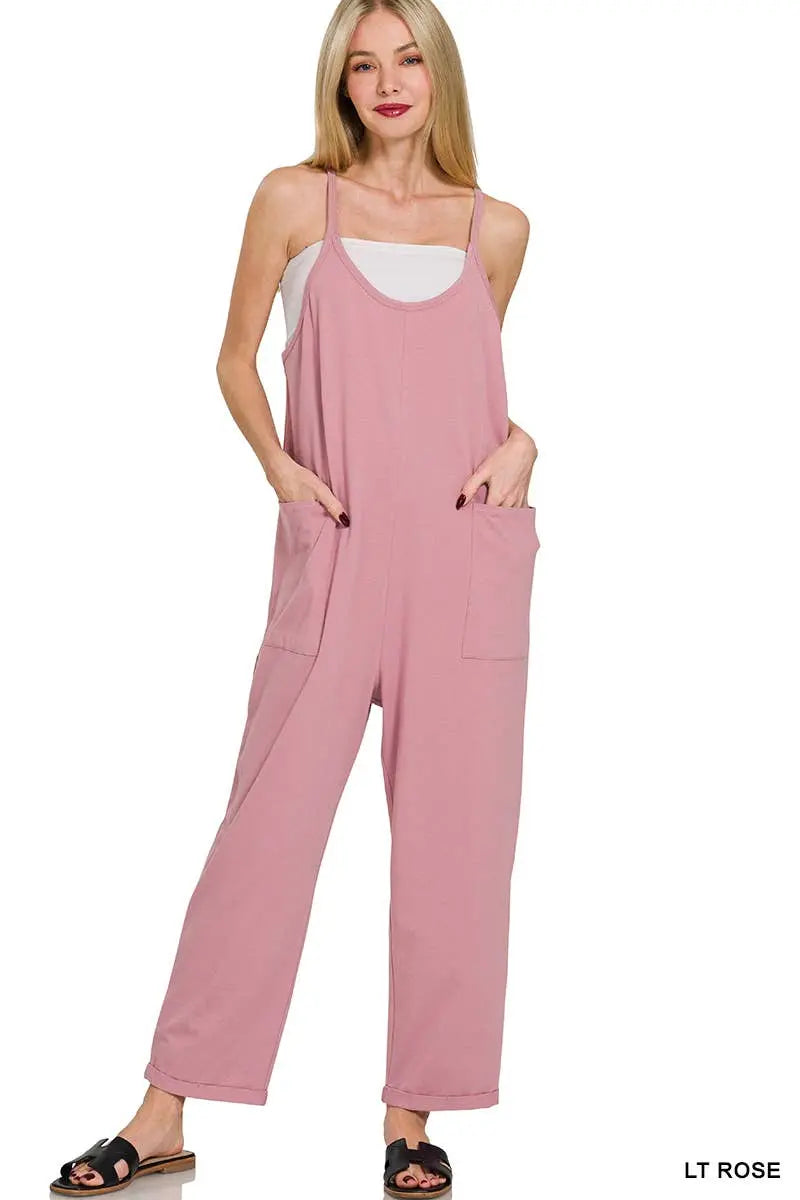 Spaghetti Strap Pocketed Cotton Jumpsuit - Branded By Barta