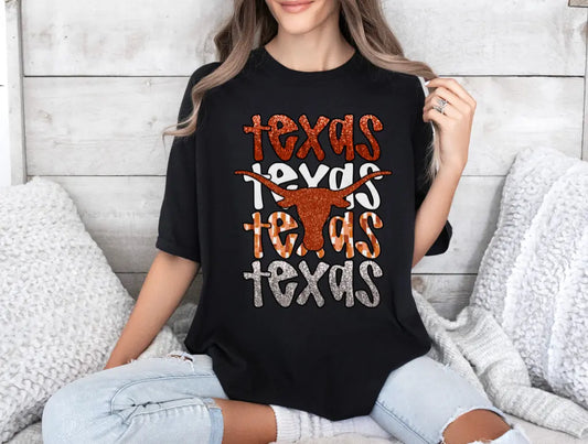Faux Glitter Texas Longhorns Stacked brandedbybarta