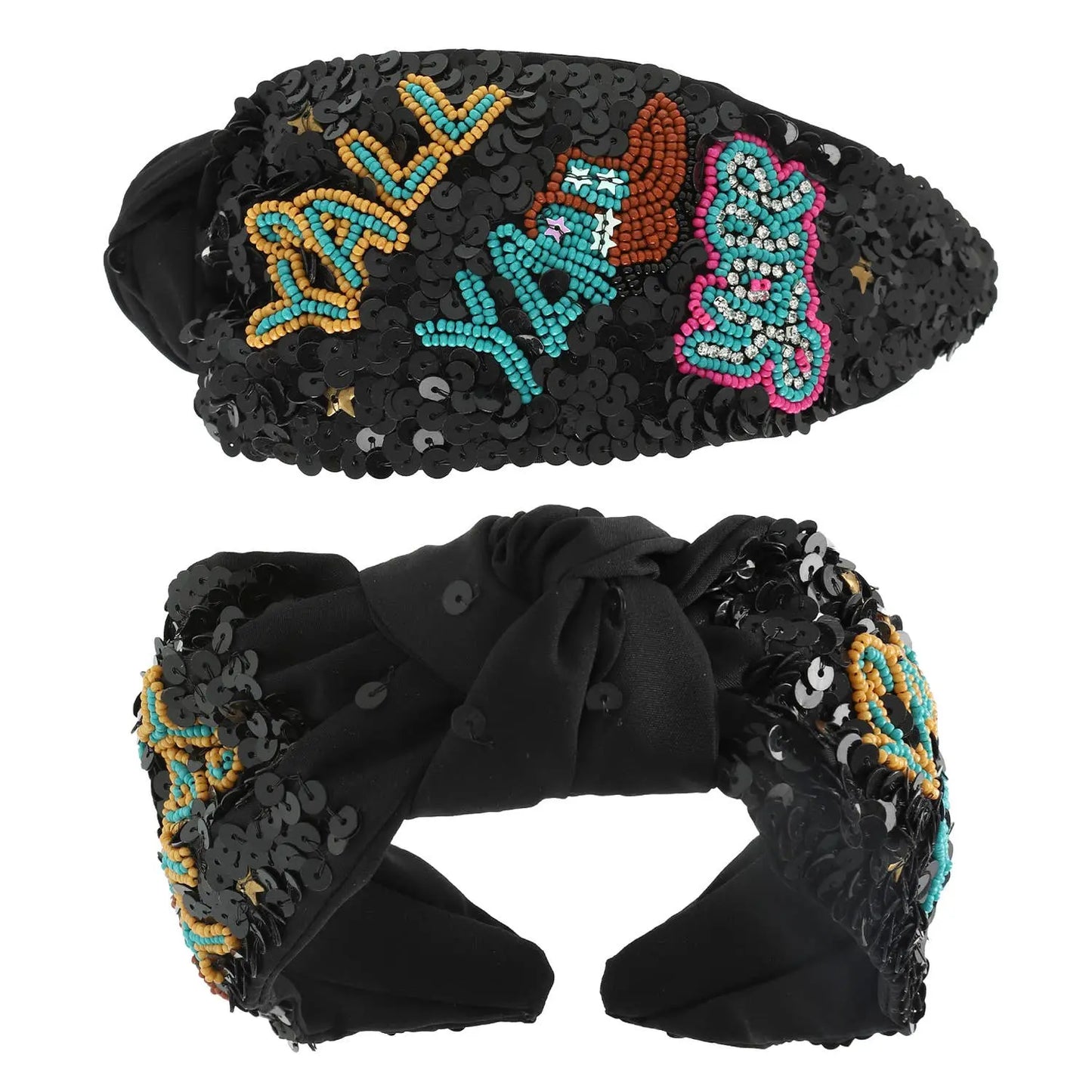 Western Yall Top Knotted Jeweled Beaded Headband SP Sophia Collection