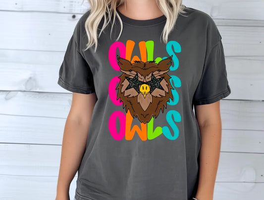 Neon Stacked Owls brandedbybarta