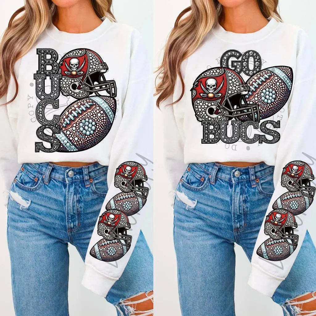 Bucs Rhinestone Football - Branded By Barta