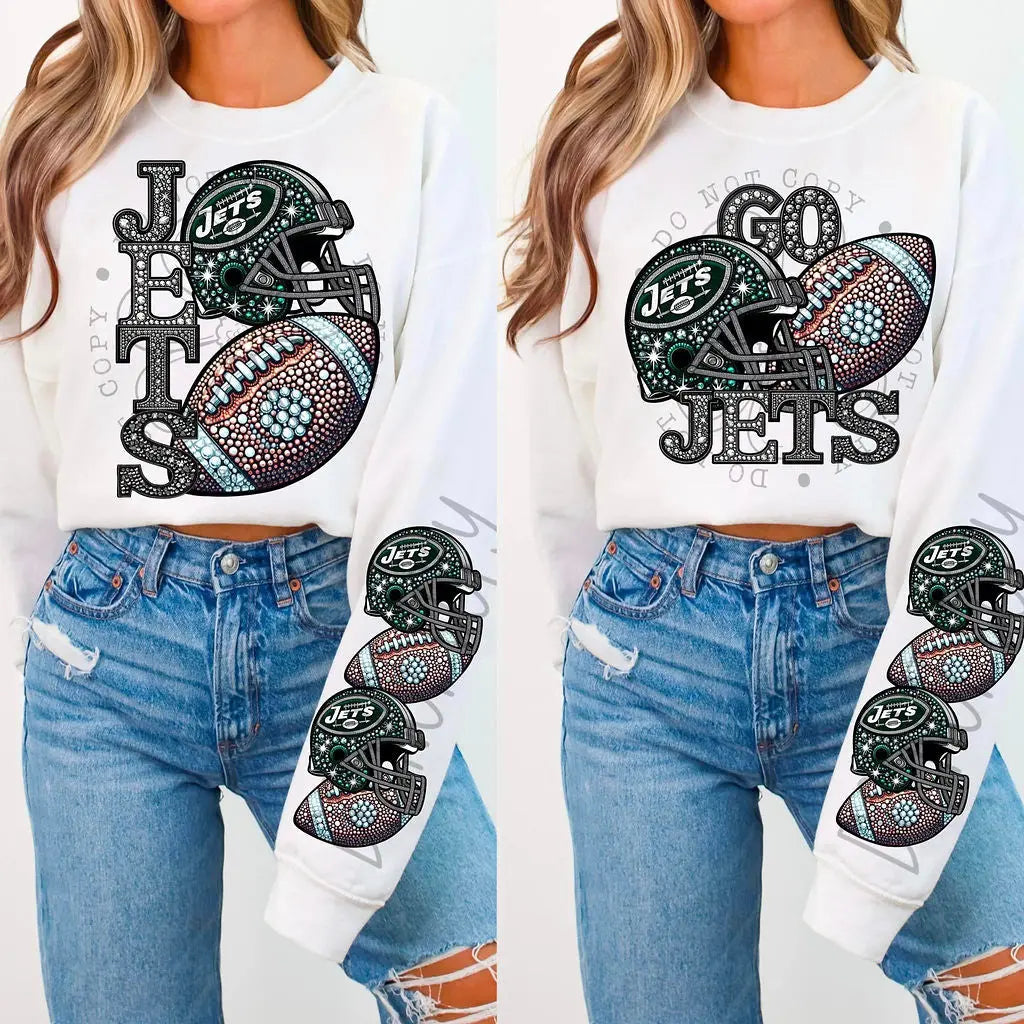 Jets Rhinestone Football - Branded By Barta