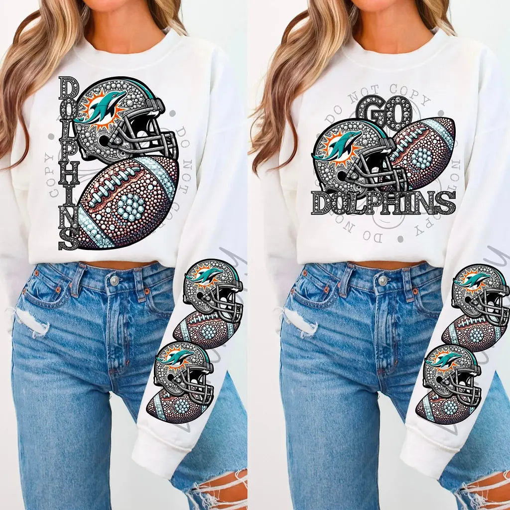 Dolphins Rhinestone Football - Branded By Barta