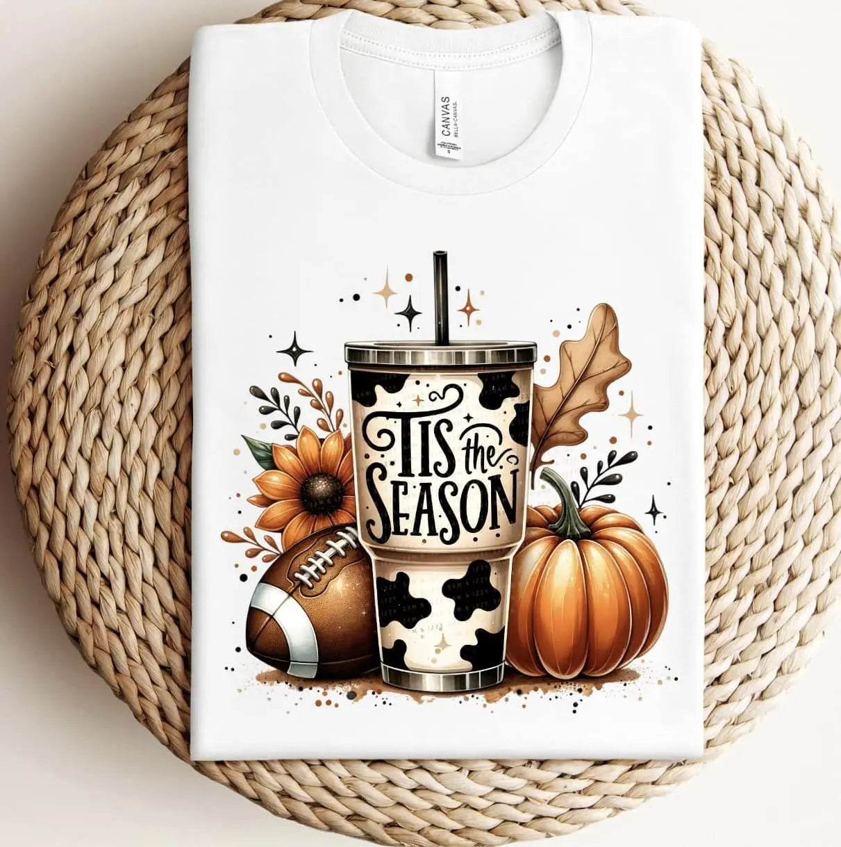 Tis season cup, football pumpkin cow print - Branded By Barta
