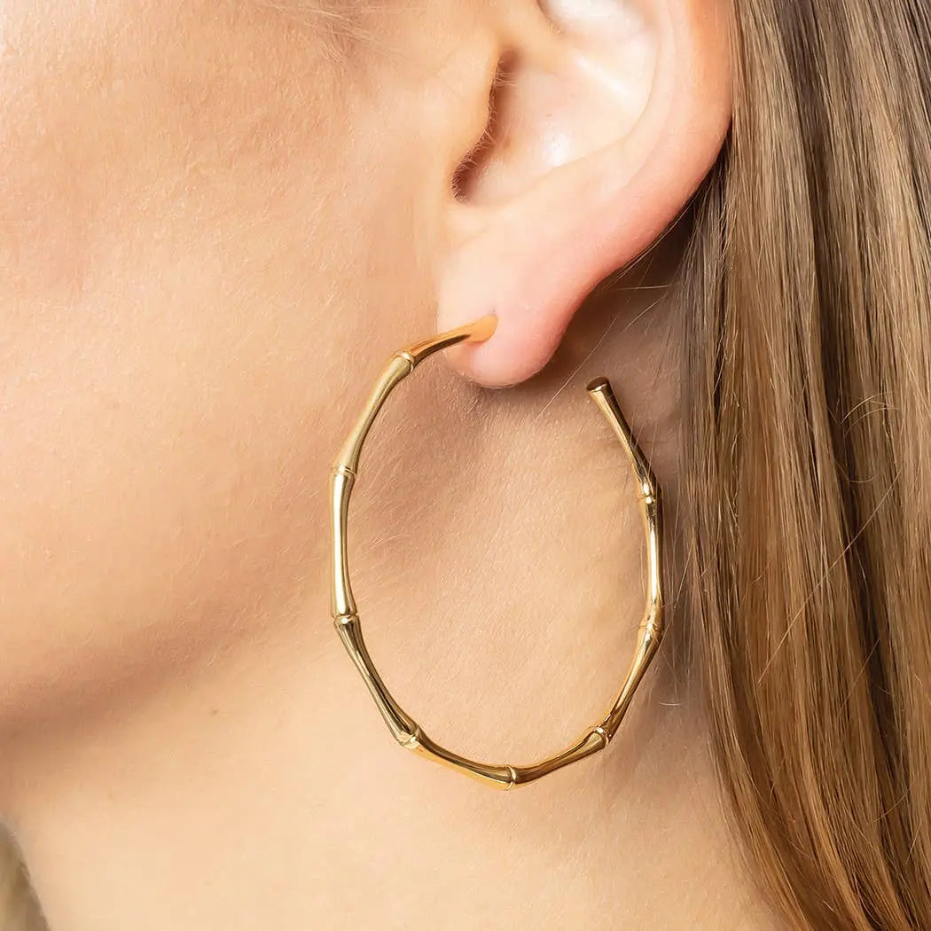 14K Gold-Dipped Textured Hoop Post Earring - Branded By Barta