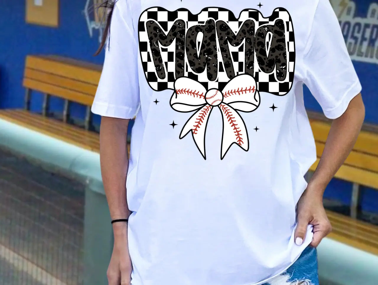Checkered Baseball Mama Bow - Branded By Barta