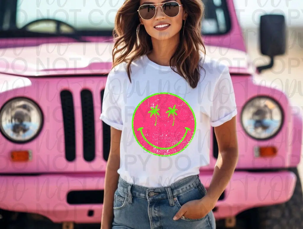 Neon Pink Palm Tree Smiley Face - Branded By Barta