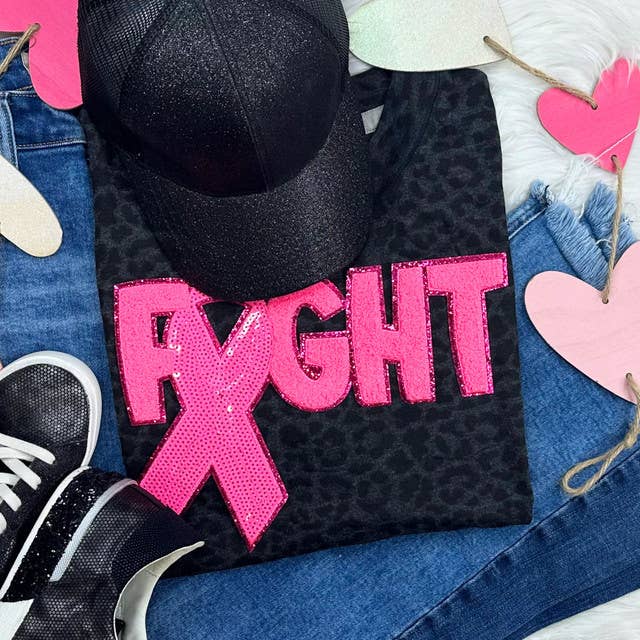 Pink Ribbon Fight Sequins Chenille Patch Trendy Transfers