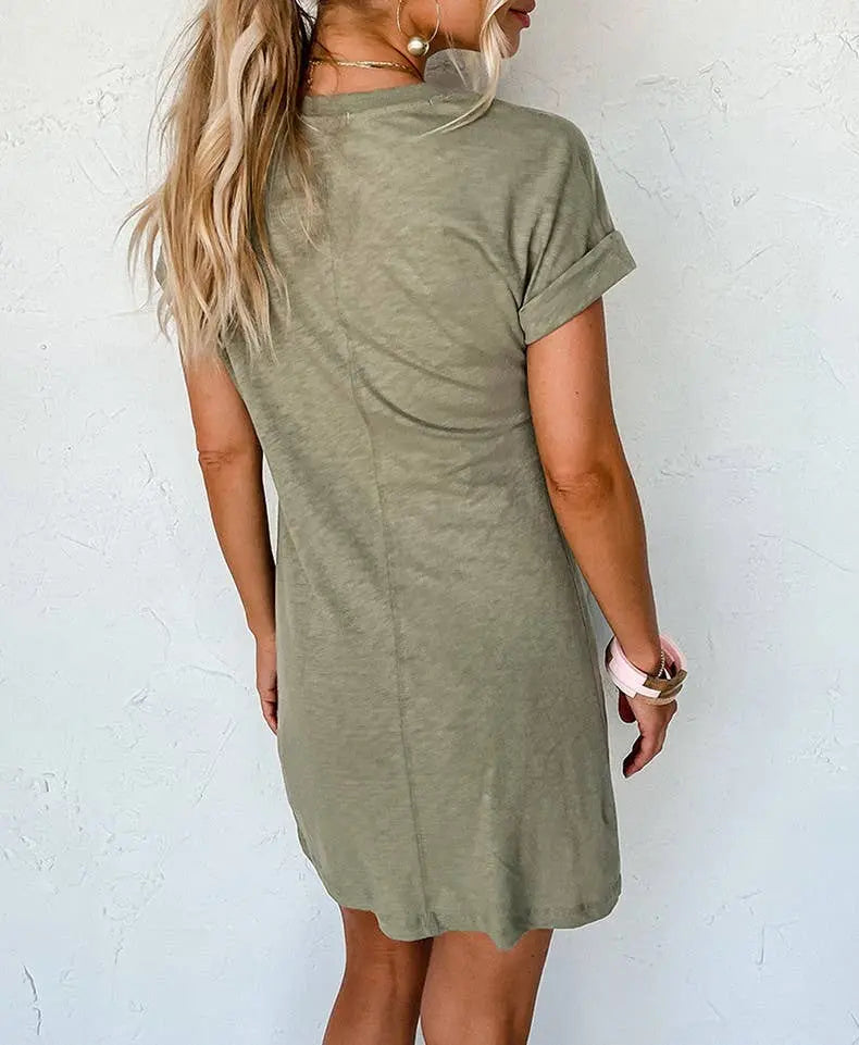 T-shirt style casual loose slit knee-length dress HIDDENBRAND