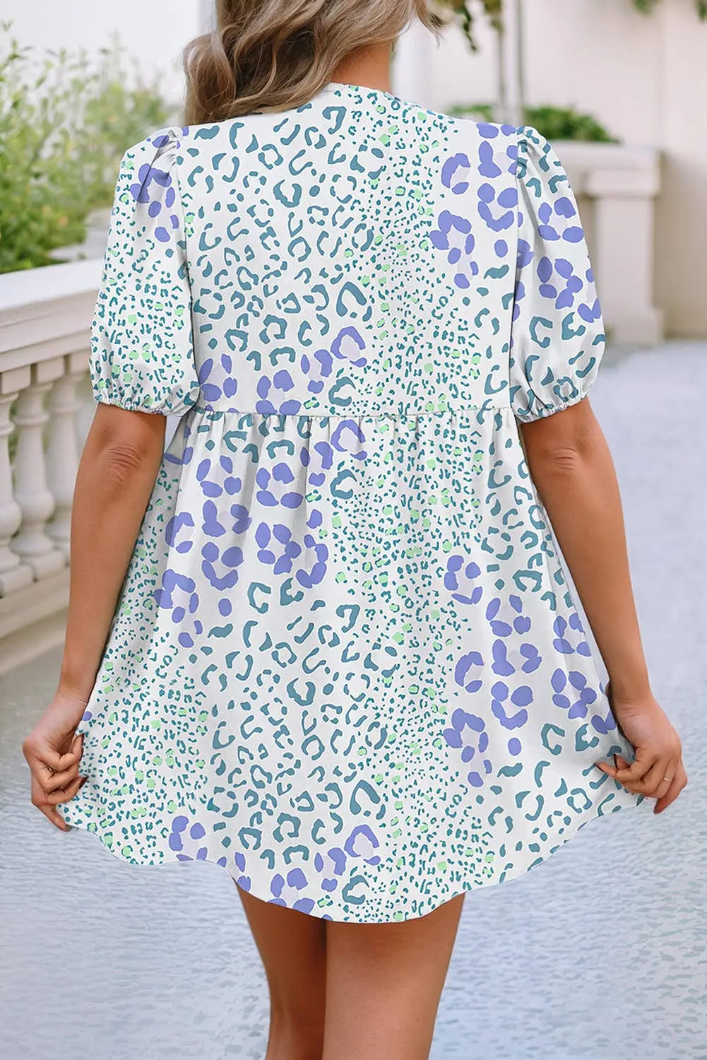 LDC Floral Print Bow Knot Decor Bubble Sleeve Shift Dress Little Daisy Closet