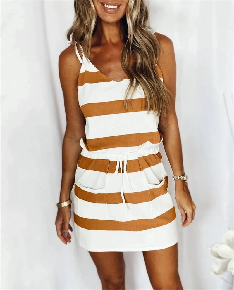 Colourblock striped pocket vest dress HIDDENBRAND