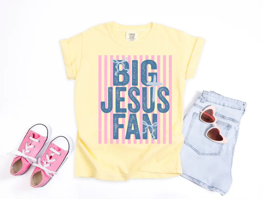 Big Jesus Fan Pink Blue Preppy Stripes brandedbybarta