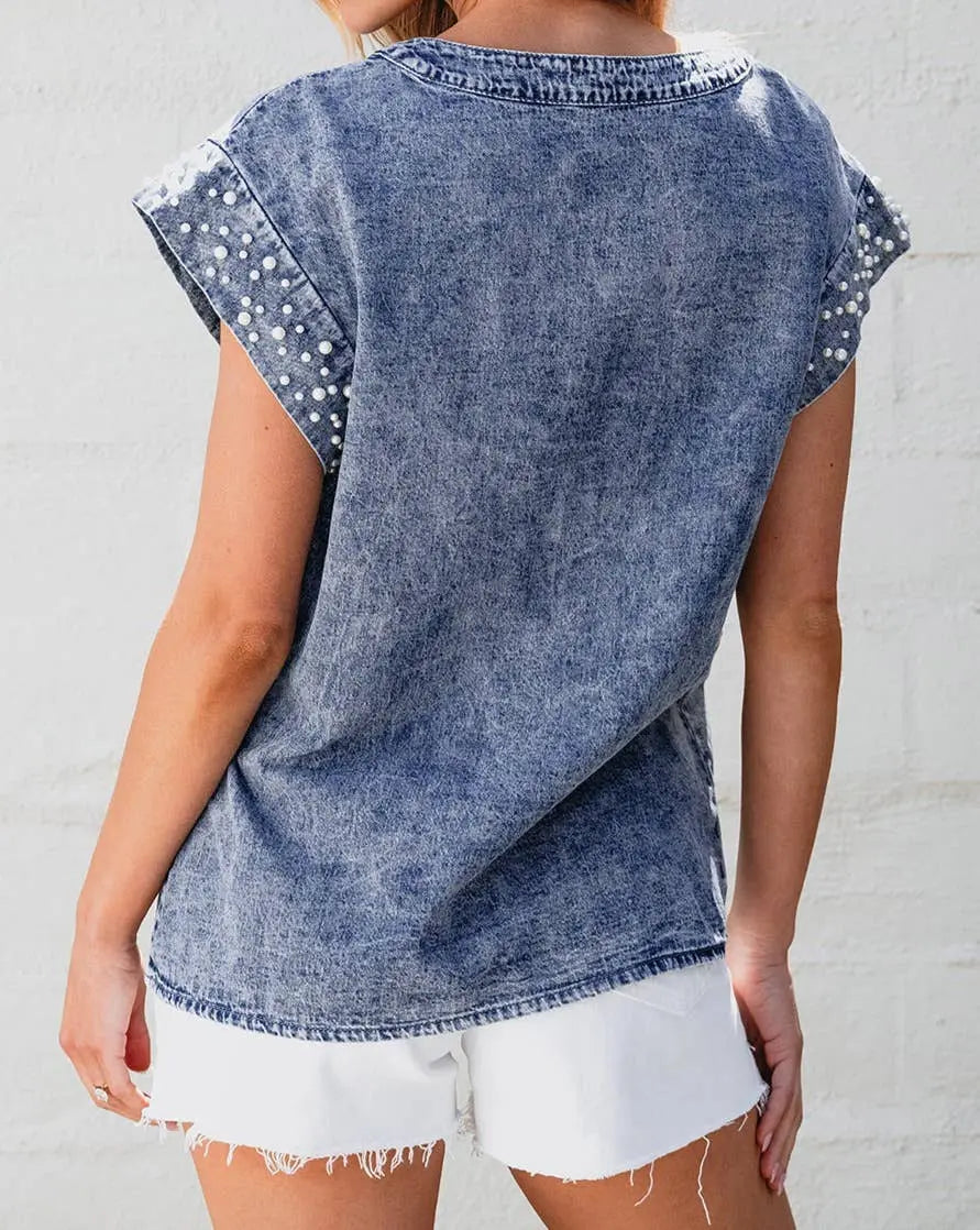 Denim Pearl Acid Wash Top - Branded By Barta