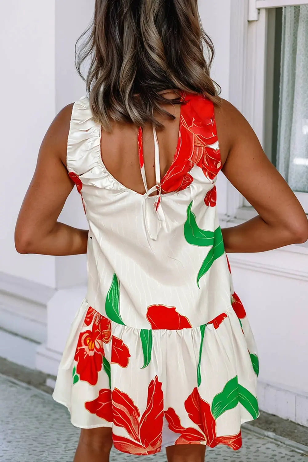 LDC Floral Lace up Ruffled Sundress Little Daisy Closet