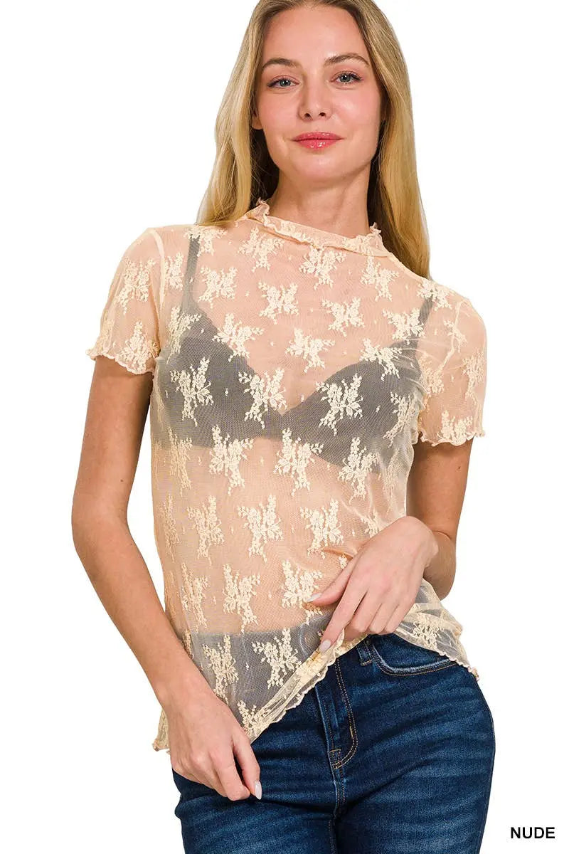 Lace See Through Layering Top As shown - Branded By Barta