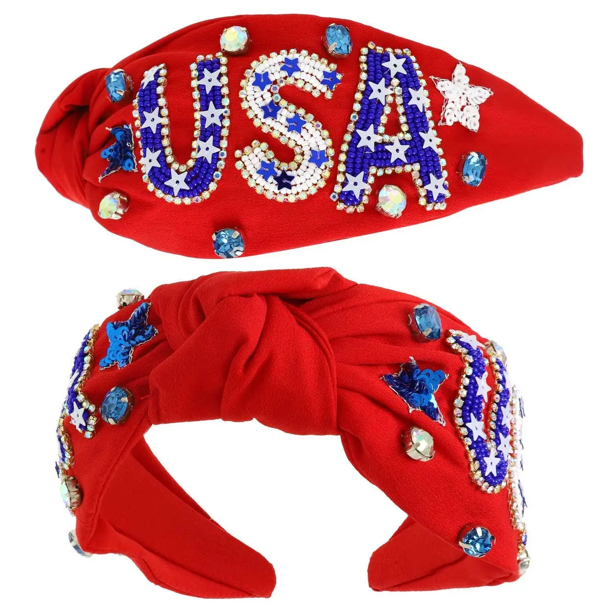 USA Patriotic Lettering Jeweled Beaded Headband SP Sophia Collection