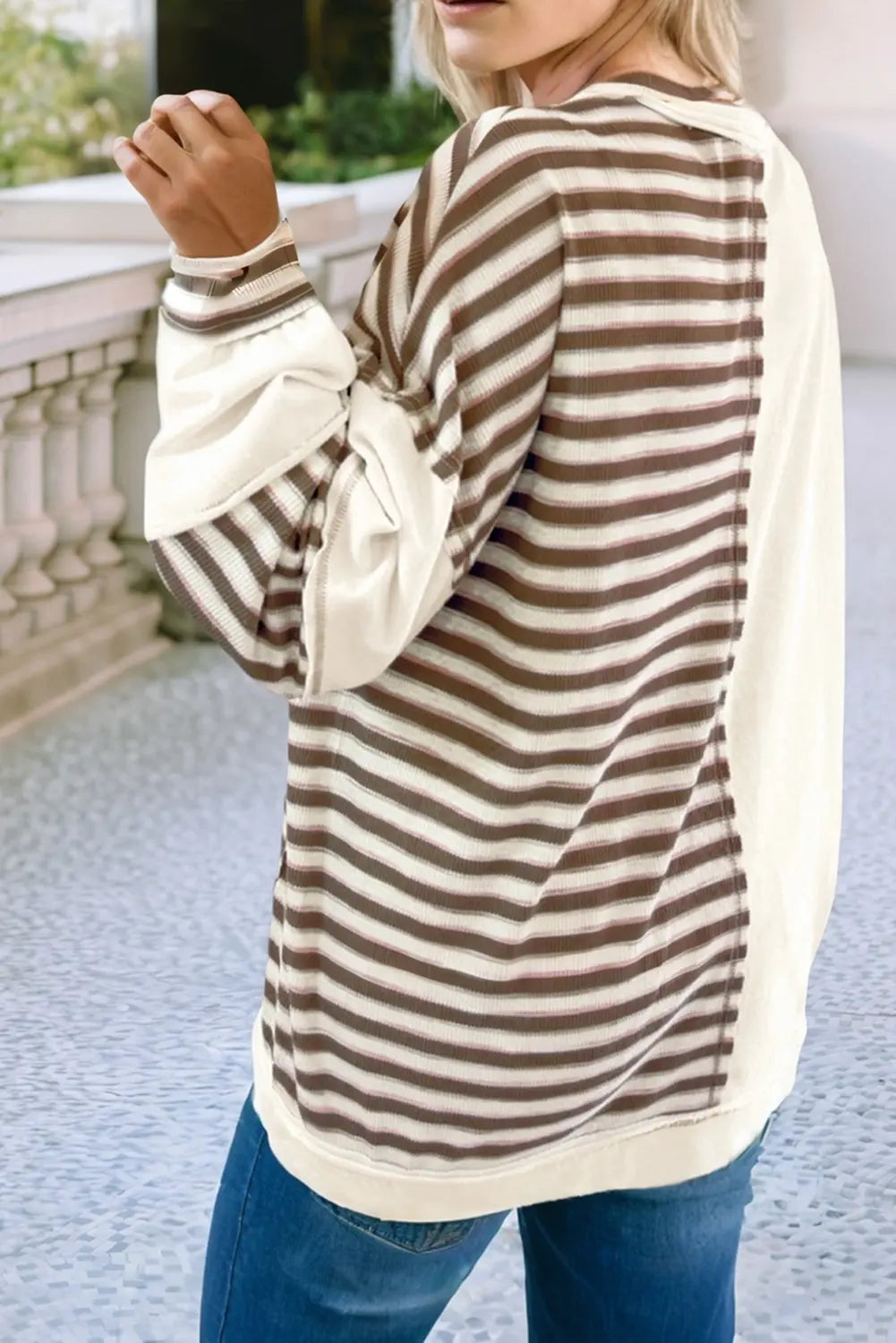 Stripe Stitched Detail Patchwork Oversized Pullover Top Little Daisy Closet