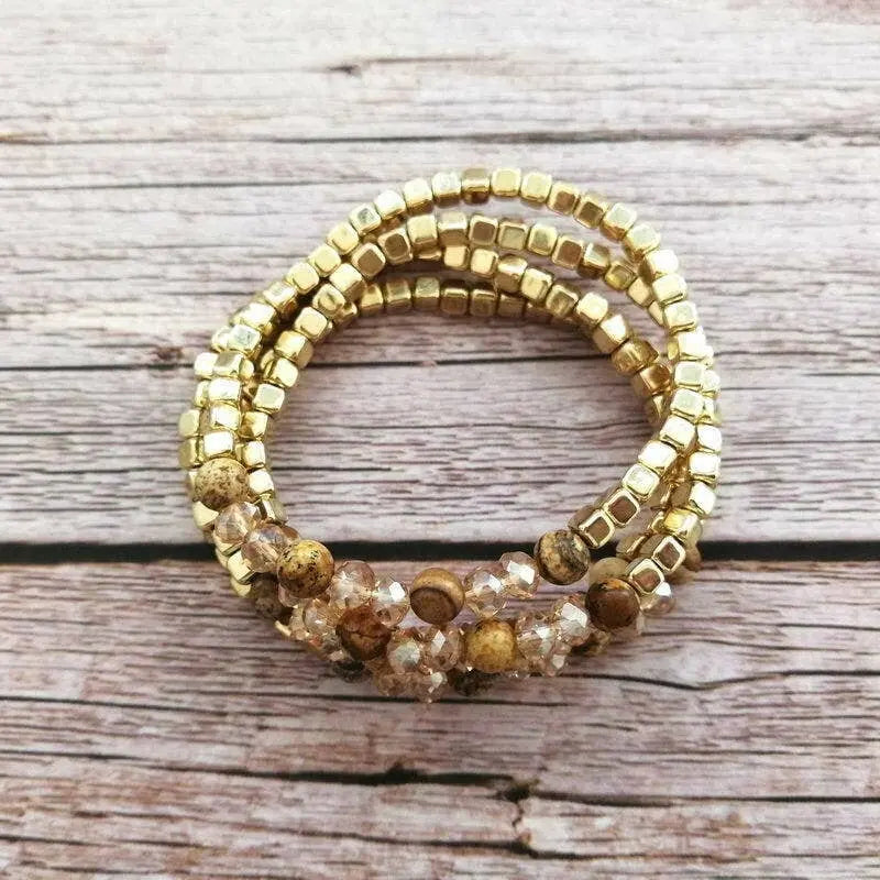 Fall Brown Gold Stretchy Bracelet Set Kate Tuesday Jewelry