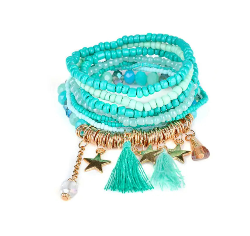 Aqua Under The Sea Beaded Stretchy Bracelet Kate Tuesday Jewelry