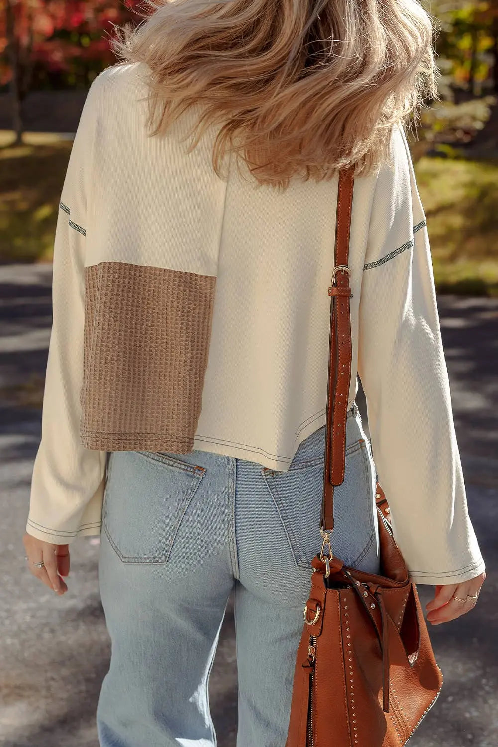 LDC Color Block Waffle Knit Stitch Detail Long Sleeve Top Little Daisy Closet