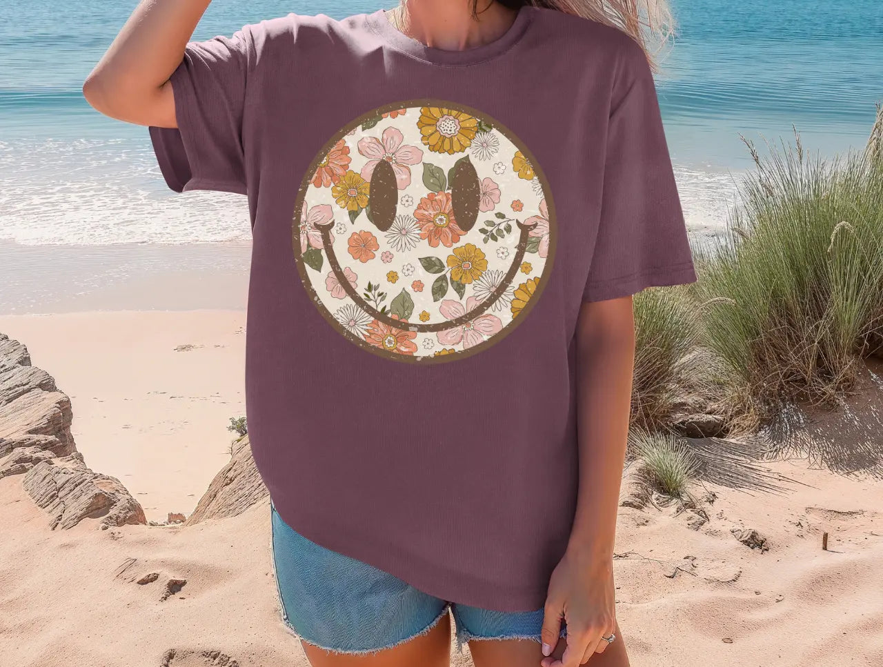 Distressed Floral Smiley Face - Branded By Barta