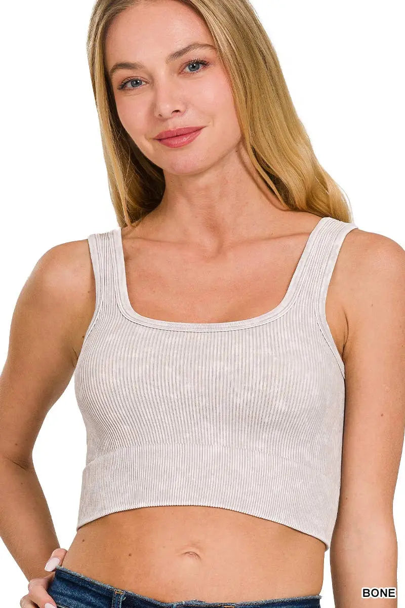 Washed Rib Square neck Crop Tank - Branded By Barta