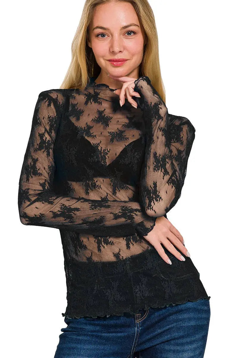 Lace See Through Layering Top As shown - Branded By Barta