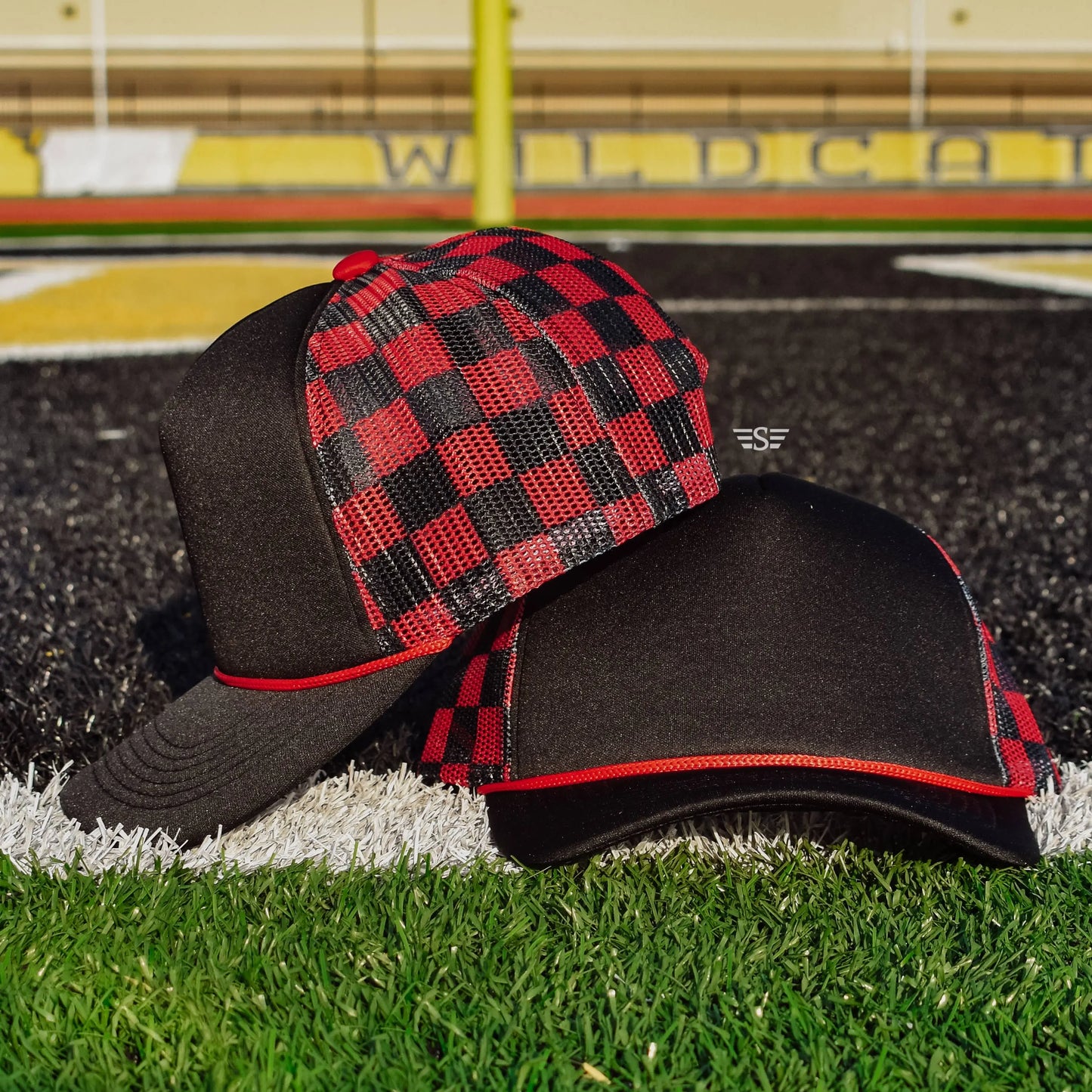 Checkered Mesh Back Foam Trucker Cap Flying S Company